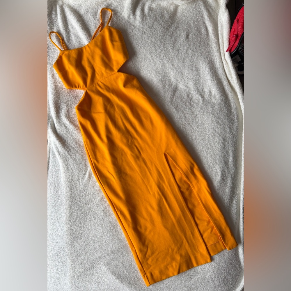 H:ours Revolve Marigold Cut-Out Midi Dress with Side Slit - Size XXS